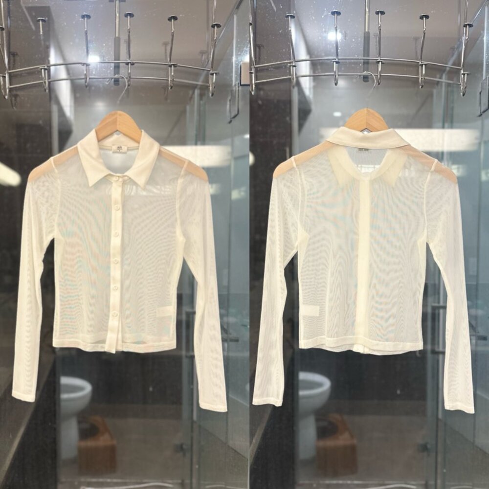 (Nwot) Nlt Collared Mesh Sheer Button-Down Long S… - image 5